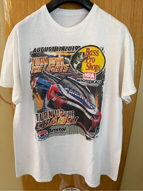 Bass Pro Shops White Racing Graphic Short Sleeve Tee